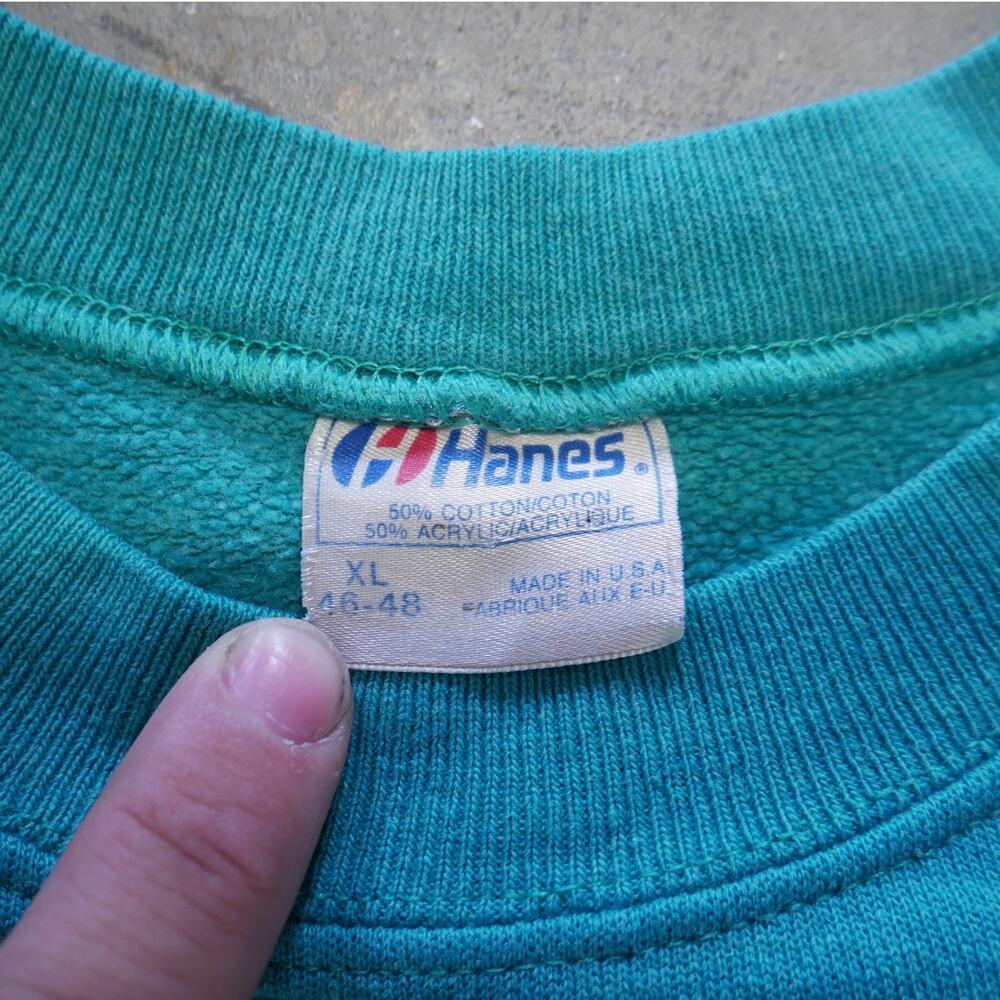 Vintage 90s Hanes Paris Sport Club Teal Crewneck Made In USA Womens Size XL - Picture 3 of 8